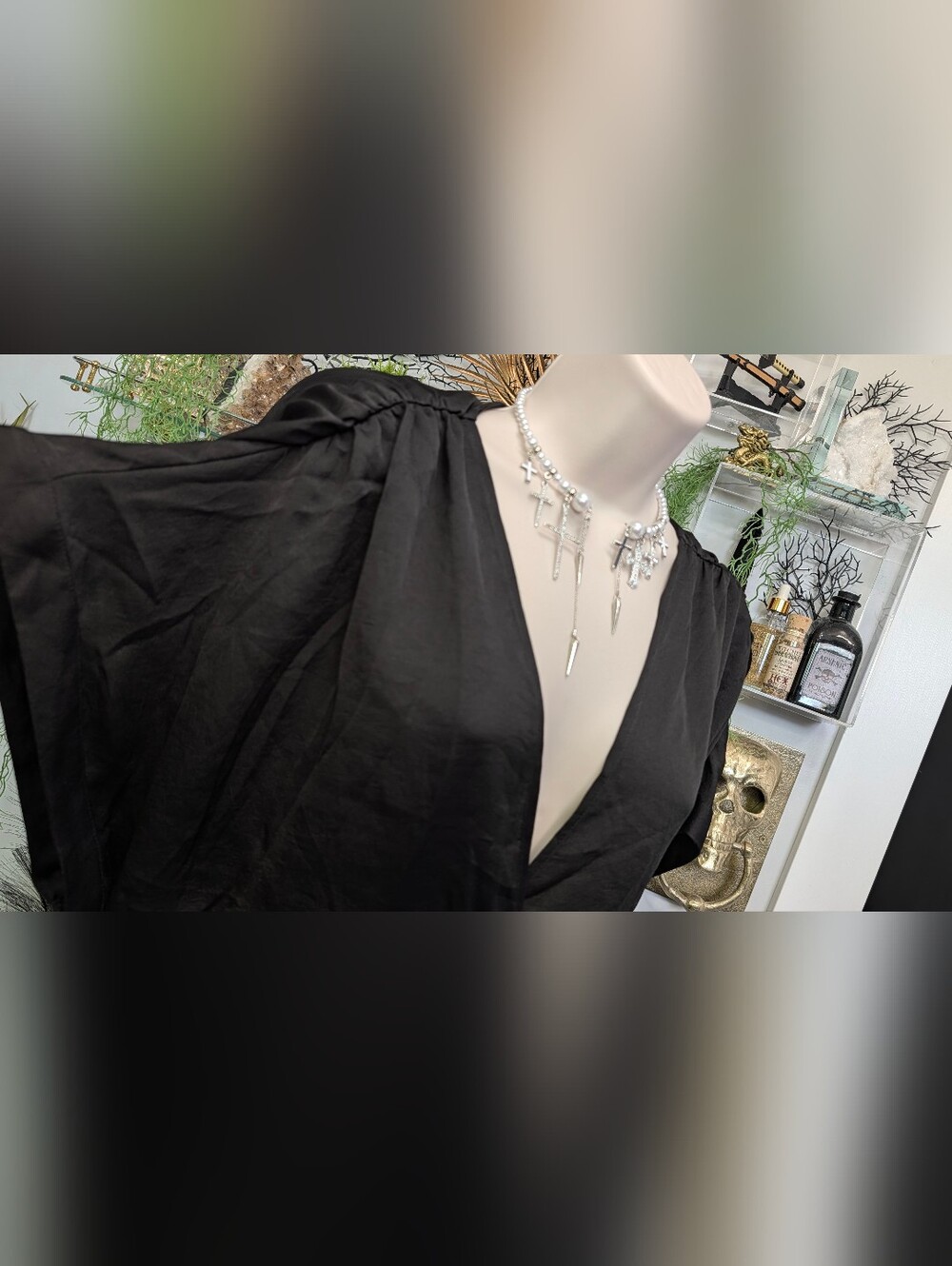 Express Black Belted Cinched Blouse Top LG